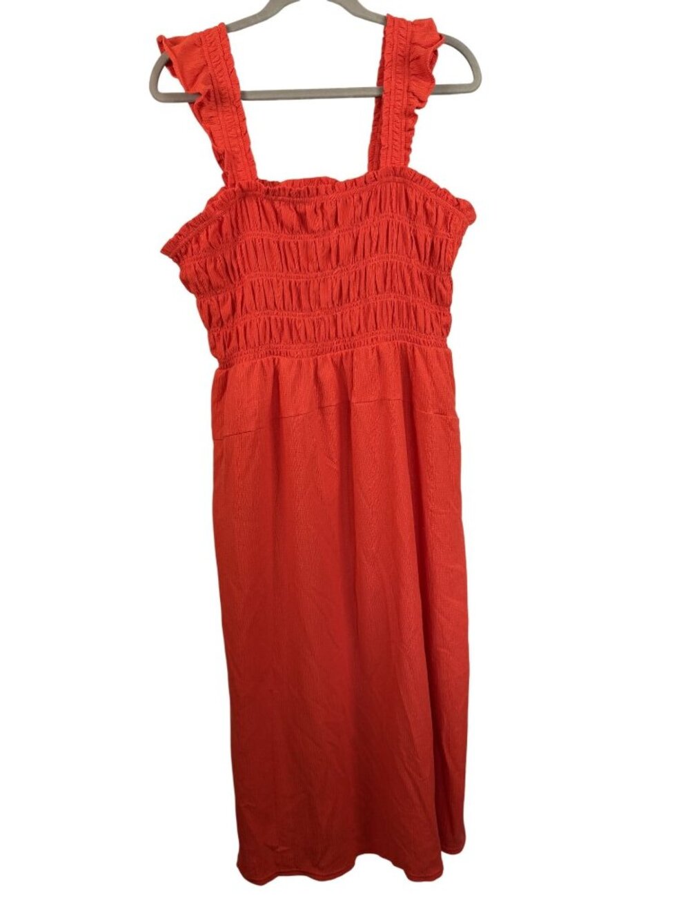 Old Navy Womens XL Red Smocked Midi Sundress With Ruffle Straps